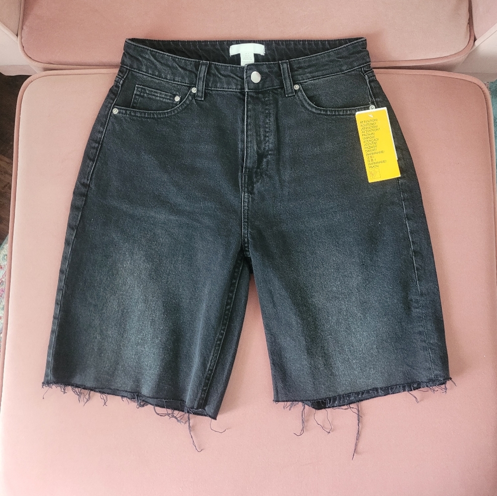 Black denim long shorts